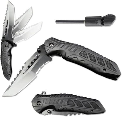 Axe & Survival Bowie Knife & Folding Pocket Knife, Fixed Blade Hunting Knife with Sheath, Sharpener and Fire Starter Inculded, Tactical Knife for Camping, Hunting, Outdoor (Type-1)