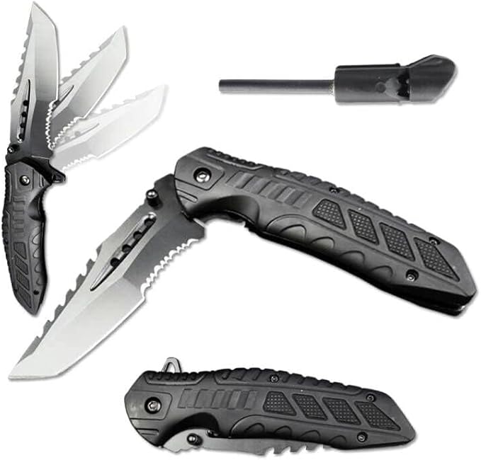 Axe & Survival Bowie Knife & Folding Pocket Knife, Fixed Blade Hunting Knife with Sheath, Sharpener and Fire Starter Inculded, Tactical Knife for Camping, Hunting, Outdoor (Type-2)