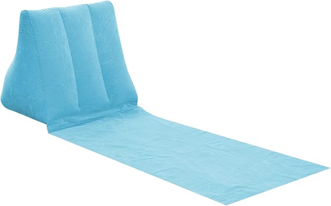 2X Inflatable Outdoor Sun Bath Beach Mat Pillows Flocking Beach Chairs with Backrest Inflatable Lounger for Portable Travel Camping (Skyblue)