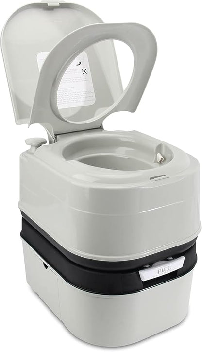 Portable Toilet RV Potty, 6.4 Gallon 24L Piston Pump Flush with Level indicator Detachable Anti-Leak Handle Water Pump,Rotating Spout Indoor & Outdoor Hiking Toilet for Camping, Fishing Travel