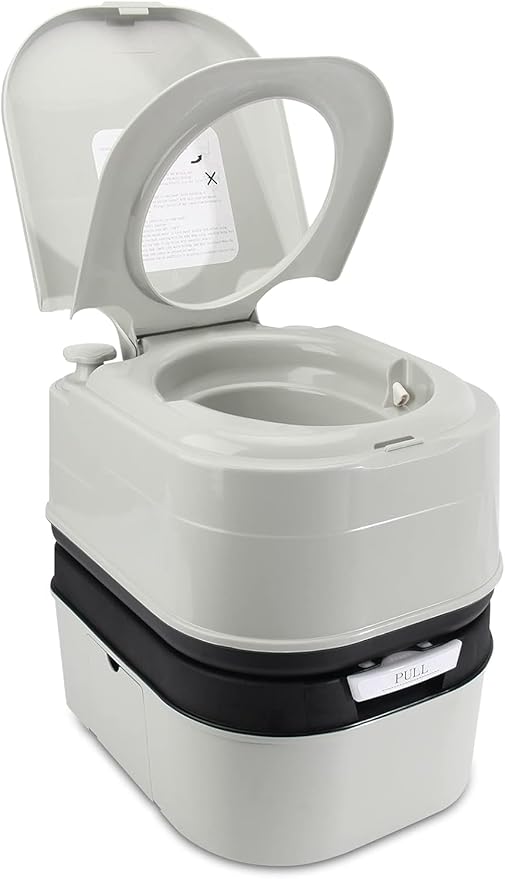 Portable Toilet RV Potty, 6.4 Gallon 24L Piston Pump Flush with Level indicator Detachable Anti-Leak Handle Water Pump,Rotating Spout Indoor & Outdoor Hiking Toilet for Camping, Fishing Travel