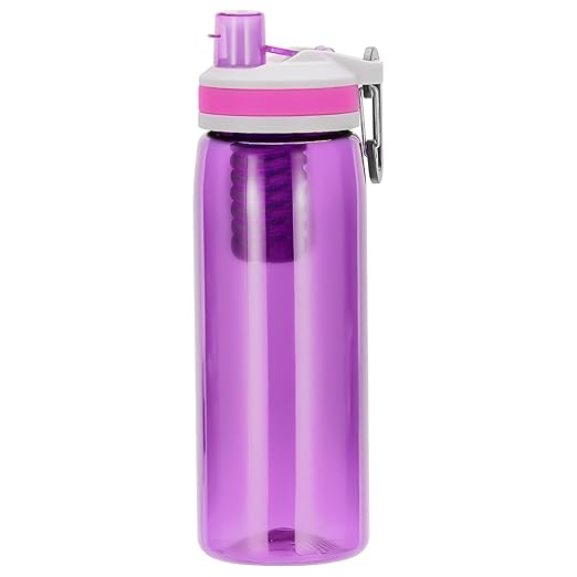 Filtered Water Bottle,Camping Water Purifier Bottle,Portable Press Water Bottle with Filter for Hiking,Travel,Survival,Backpacking, Drinking, Emergency -Pink