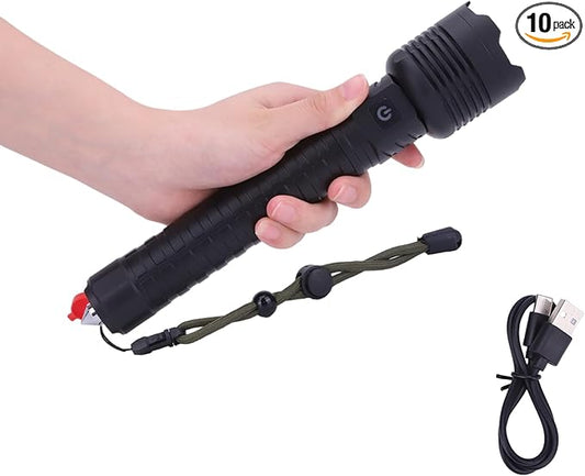 Rechargeable Led Flashlights 12000 Lumens Flashlight 9.3in Handheld Flashlights IP44 Waterproof Zoomable 5 Modes Waterproof Flash Lights for Emergency, Outdoor, Home, Camping, Hiking(Battery Free)