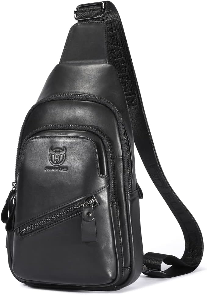 KPYWZER Vintage Leather Sling Bag Backpack for Men Crossbody Shoulder Chest Day Pack Backpacks Black