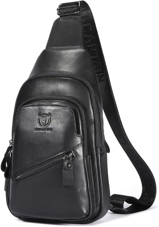 KPYWZER Vintage Leather Sling Bag Backpack for Men Crossbody Shoulder Chest Day Pack Backpacks Black