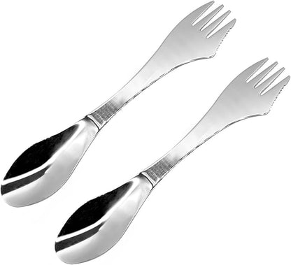 2pcs Stainless Steel 3 in 1 Spork Camping Cutlery, Knife, Spoon, Fork Cutlery Combo for Camping, Hiking, Fishing and Any Outdoor Activities