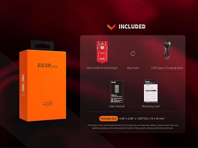 Fenix E03R v2.0 Keychain Flashlight Premium Pack, Rose Red, 500 Lumen Bright USB-C Rechargeable EDC with Red LED and Lumentac Organizer