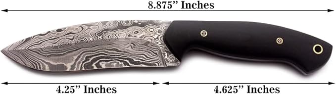 Handmade Damascus Steel Knife Bowie for Hunting,Survival,Camping,Bushcraft,and Fishing-Fixed Blade with Recurve Full Tang Micarta Handle with Cowhide-Leather Sheath WKD-772