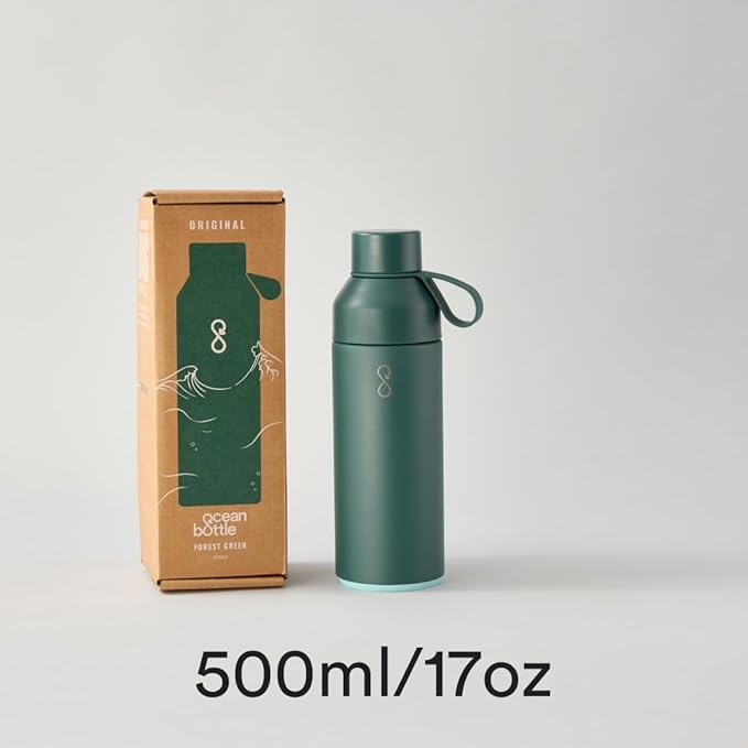 Ocean Bottle - Recycled Stainless Steel Drinks Reusable Water Bottle - Eco-Friendly & Reusable - Forest Green - 17 oz