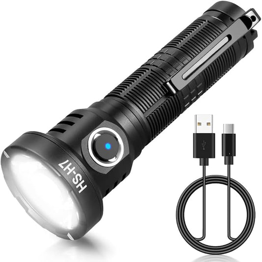Home Safety H7 EDC USB Rechargeable Flashlight, High Lumens Tactical Flashligt Powerful Pocket Light with SFT-40 LED & TIR Lens Bright Waterproof Torch for Home Emergency,Home