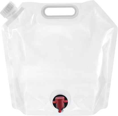 PATIKIL 1.3 Gallon Collapsible Water Container Bag with Spigot, PE Folding Water Jug Carrier for Camping, Hiking, Emergency Water Storage, White