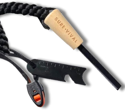 Emergency Waterproof Fire Starter Ferro Rod with Multi-Tool Striker, Hex Wrench, Bottle Opener, Paracord & Whistle for Your Camping, Hiking and Backpacking Gear - Gift for Dad