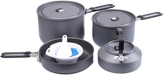 Fire-Maple Feast 4 Piece Camping Cookware Cookware Cookware Kit Outdoor Cookware Set with Pots, Kettle, Saucepans and Spatula for Hiking Fishing Picnic