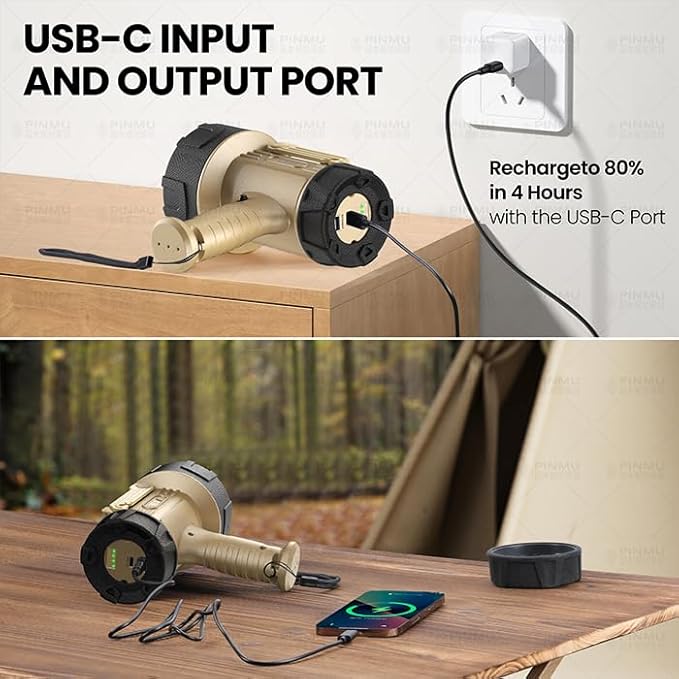Rechargeable Spotlight, Handheld Spotlight with COB Light Source, IPX6 Waterproof &100000 Lumen LED, 10000mAh 20 Hour StandbyImpact Resistant Handheld Spotlight(Champagne)
