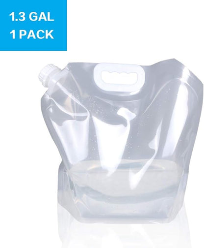 1.3 Gallon /2.6 Gallon Collapsible Water Container Bag, BPA Free Food Grade Clear Plastic Storage Jug for Sport Camping Riding Mountaineer,Freezable,Food Grade (1.3 Gal/5L-10-pack)