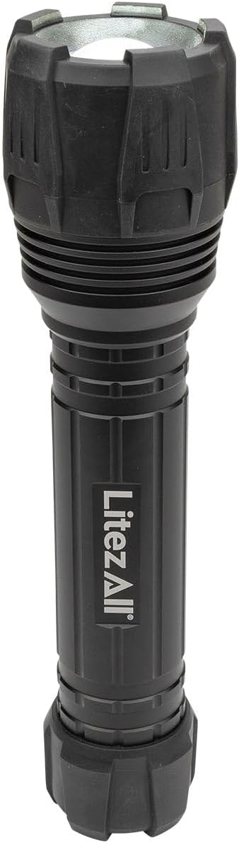 LitezAll Nearly Invincible Tactical Flashlight | Compact and Portable Night Light 4000 Lumens | Durable and Rubber Coated Flash Light Gifts for Men, 9 AA Batteries Included