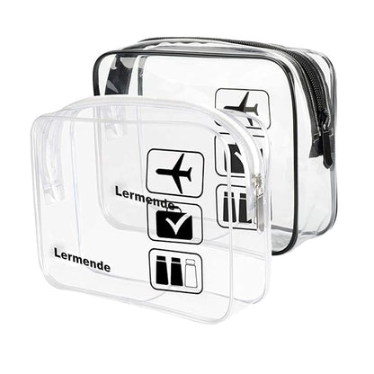 Lermende 2pcs Clear Toiletry Bag TSA Approved Travel Bag,Carry On for Travel,Airport Airline Accessories Compliant Bag,Quart Sized Makeup Cosmetic bag Women Men (Black Clear, 2 Pack)