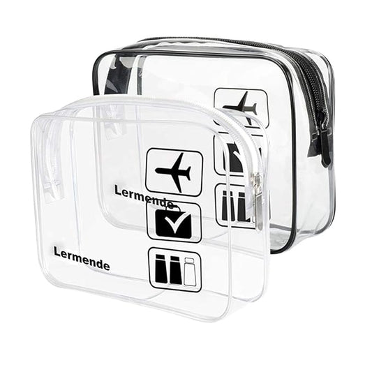 Lermende 2pcs Clear Toiletry Bag TSA Approved Travel Bag,Carry On for Travel,Airport Airline Accessories Compliant Bag,Quart Sized Makeup Cosmetic bag Women Men (Black Clear, 2 Pack)
