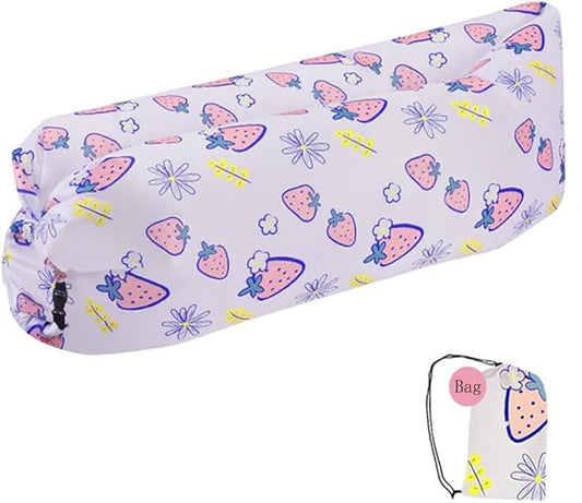 HaiChao Inflatable Lounger Sofa Air Chair Sofa Sleeping Bag Couch Air Sofa Bed for Lakes, Beaches, Garden, Camping (White-Strawberry)