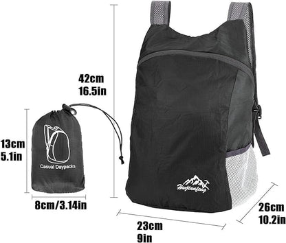 20L Ultra Lightweight Foldable Backpack Small Hiking Rucksack Ultralight Water Resistant Travel Packable Daypack for Men Women for Outdoor Sport Travelling Walking Hiking Camping Biking (Black A)
