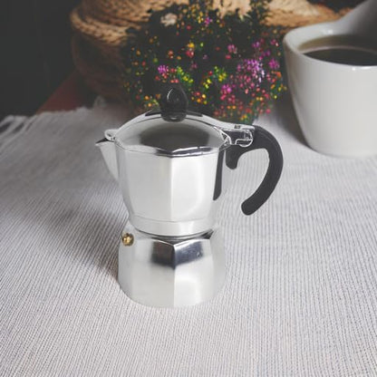 Imusa 6 Cup Stovetop Espresso Maker with Heart Shaped Knob, Silver
