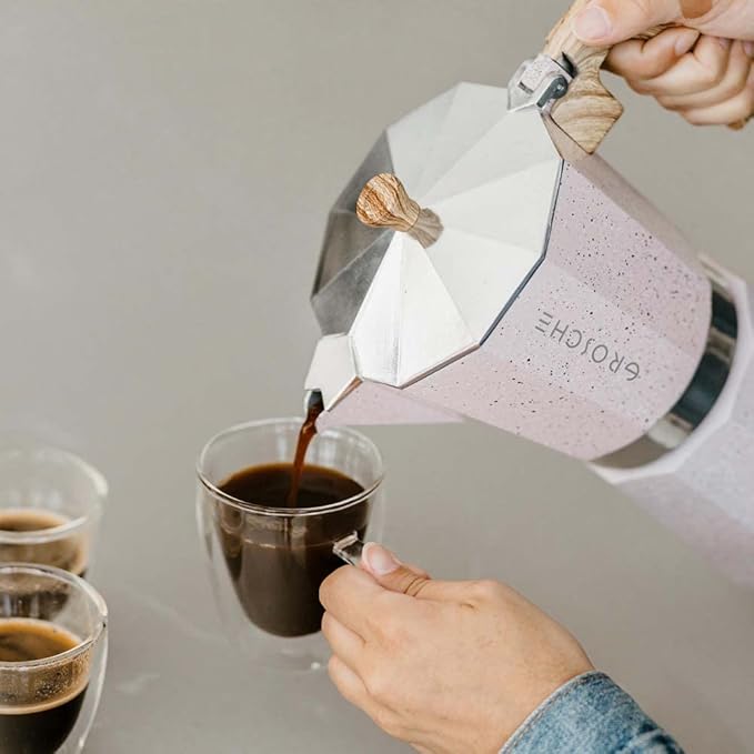 GROSCHE Milano Moka pot, Stovetop Espresso maker, Greca Coffee Maker, Stovetop coffee maker and espresso maker percolator (Pink, 9 cup)