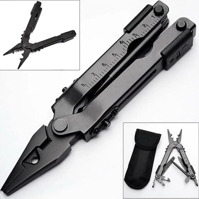 13 in 1 Portable Multifunction Tool Pliers Screwdrivers ire Stripper Folding Plier Pocket Cutter EDC Combination Tools for Outdoor Camping Fishing (Matte Black)