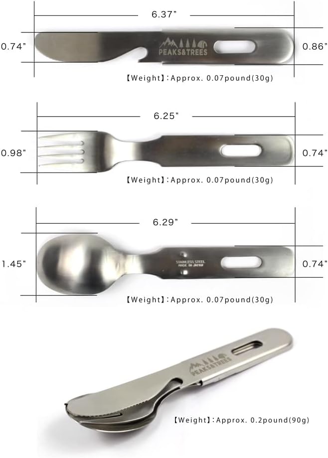 18/0 Stainless Stell Fork Spoon Knife set 3 in 1 Portable Camping Utensils with case 【made in Japan】 (Silver)