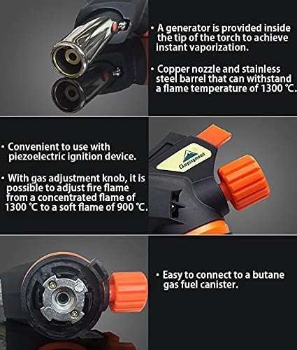 CAMPINGMOON Flame Adjustable Cooking Torch (Butane Gas Fuel Not Included) for Camping BBQ Barbecue MT-2915-BK