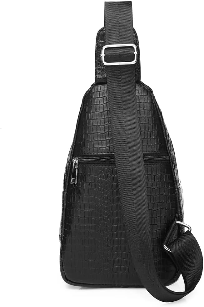 KPYWZER Genuine Leather Sling Bag Backpack for Men Crocodile Embossing Chest Bag Crossbody Shoulder Bag Daypack Black