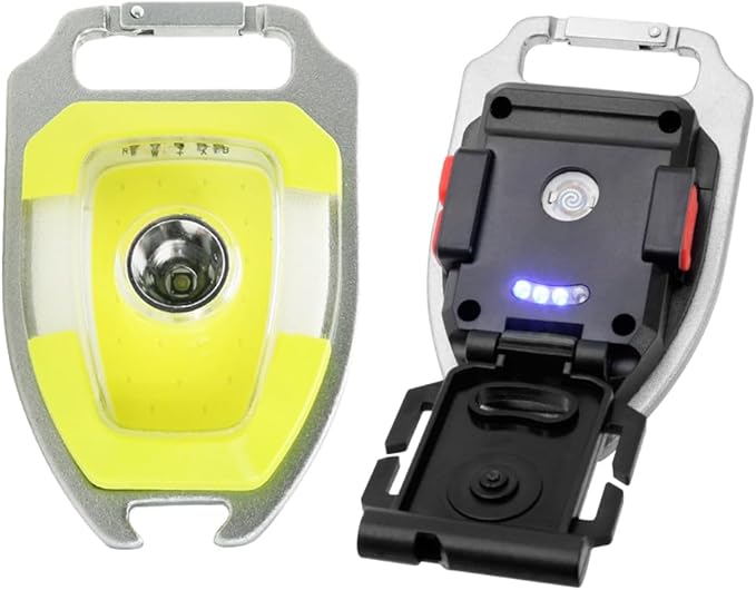 LED Small Flashlight, Snap-on Key Chain Light, COB Multi-Function Mini Work Light, 600 Lumens Rechargeable, 7 Lighting Modes with Fire Starter, Seat Belt Cutter, Screwdriver, Whistle, Yellow