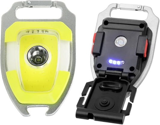 LED Small Flashlight, Snap-on Key Chain Light, COB Multi-Function Mini Work Light, 600 Lumens Rechargeable, 7 Lighting Modes with Fire Starter, Seat Belt Cutter, Screwdriver, Whistle, Yellow