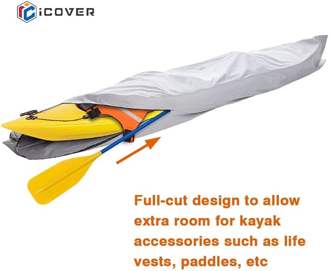 i COVER 16ft Kayak Cover- Water Proof 600D Heavy Duty Kayaks/Canoe Covers Fits Canoes or Paddleboards up to 16ft Long and Beam Width up to 36in, Grey