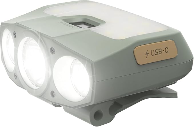 Claymore Capon 200H (Mint Gray) - Rechargeable Clip-On Cap Light, 1000 Lumens, Adjustable 180° Angle, Waterproof. Lasting Battery for Camping, Hiking, Fishing, Running.