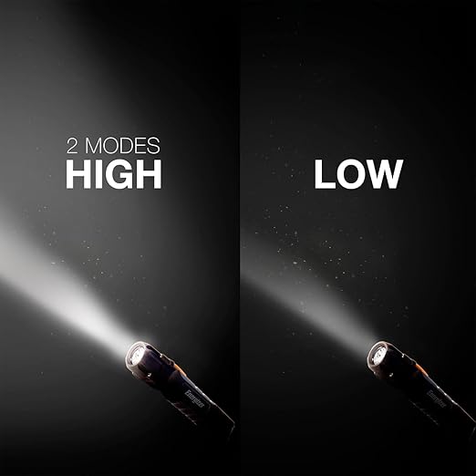Energizer HC-300 LED Flashlight, IPX4 Water Resistant, Maximum Durability, Smart Dimming LED, High-Performance Task Light, Batteries Included, Black/Gray