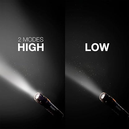 Energizer HC-300 LED Flashlight, IPX4 Water Resistant, Maximum Durability, Smart Dimming LED, High-Performance Task Light, Batteries Included, Black/Gray