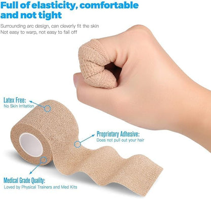 Self Adhesive Bandage Wrap, Sport & Athletic Wrap Cohesive Bandage, Medical Tape in First Aid Kit Breathable Vet Wrap for Wounds, 2" X 5 Yards 8 Rolls (Skin)