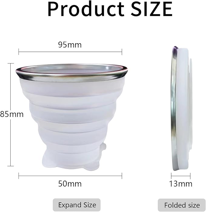 2 PCS Collapsible Cup - Silicone Small Foldable Cup-Expandable Folding Drinking Cup -Reusable Portable Mugs Cup with Lids For Travel, Camping, Hiking, Survival, Holiday Vacation White+Orange