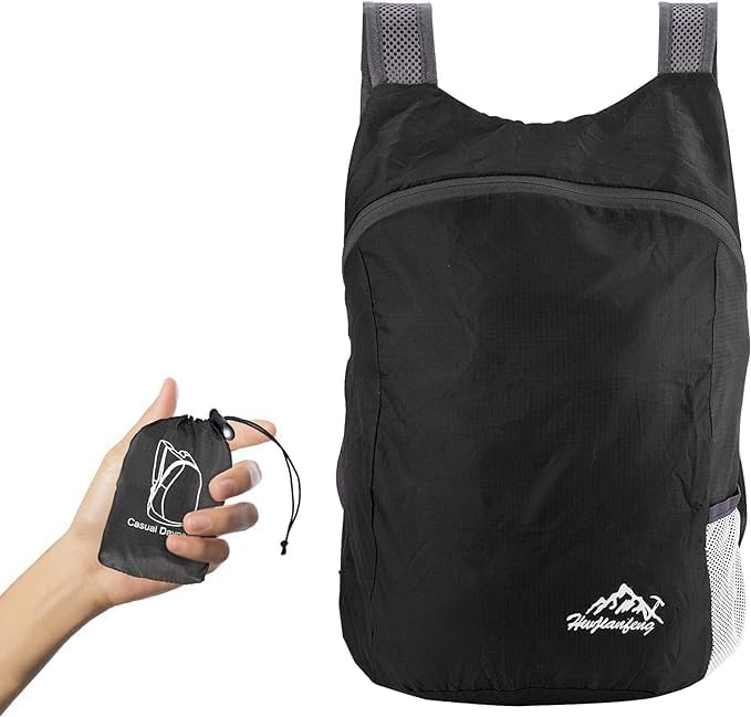 20L Ultra Lightweight Foldable Backpack Small Hiking Rucksack Ultralight Water Resistant Travel Packable Daypack for Men Women for Outdoor Sport Travelling Walking Hiking Camping Biking (Black A)