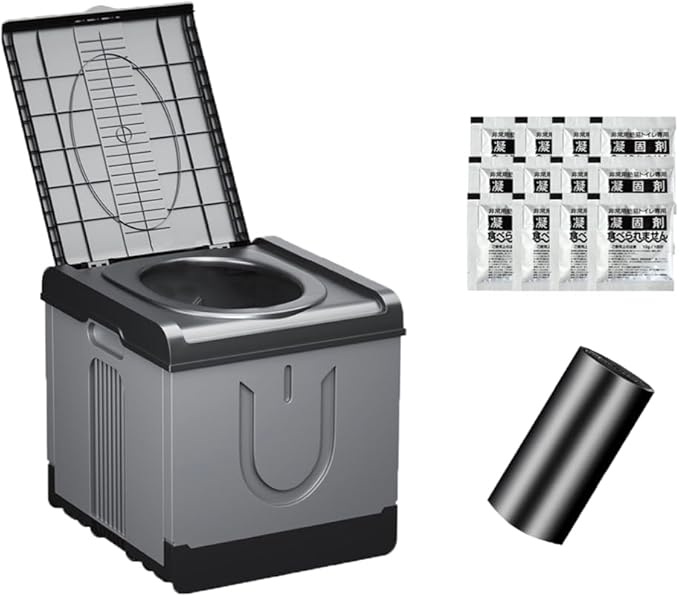 Extra Large Plus Size Big and Tall Portable Toilet, Ideal as Porta Potty for Adults, Camp Toilet, Travel Potty for Car, Trucker or Boat. Poo Gel and Bags Included. Grey Black