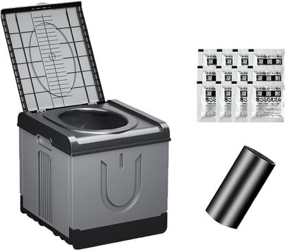 Extra Large Plus Size Big and Tall Portable Toilet, Ideal as Porta Potty for Adults, Camp Toilet, Travel Potty for Car, Trucker or Boat. Poo Gel and Bags Included. Grey Black