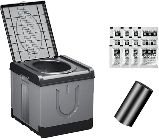 Extra Large Plus Size Big and Tall Portable Toilet, Ideal as Porta Potty for Adults, Camp Toilet, Travel Potty for Car, Trucker or Boat. Poo Gel and Bags Included. Grey Black