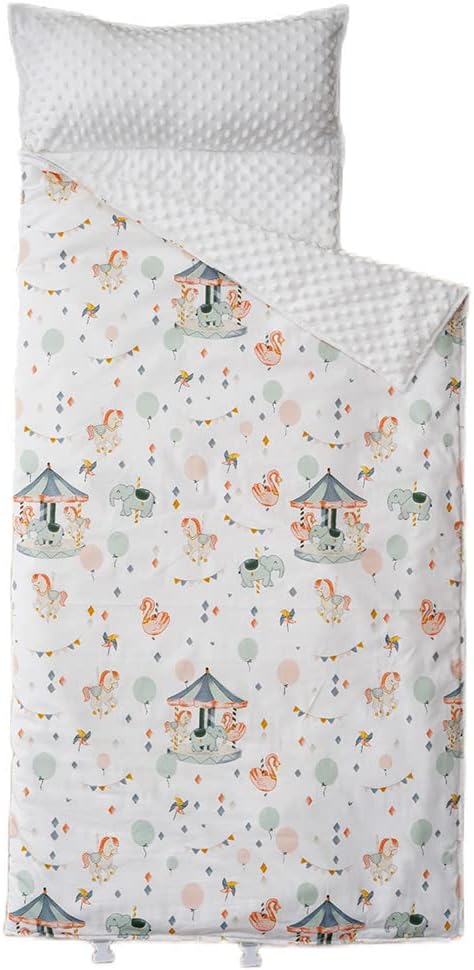 Bunnikins & Clover Toddler Nap Mat with Removable Pillow, Nap Mats for Preschool, Easy Clean Toddler Nap Pad for Kindergarten, Kids Sleeping Bag for Travel Camping