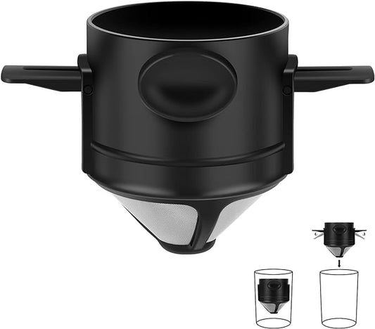 Pour Over Coffee Maker,Portable Stainless Steel Reusable Coffee Filter, Mini Collapsible Paperless Single Serve 1 Cup Coffee Dripper Cup Easy To Clean For Travel Camping