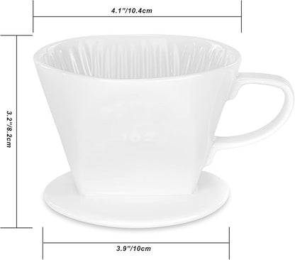 Pour Over Ceramic - Coffee Dripper with 3 Holes Flat Bottom, Porcelain Slow Filter Cone for Travel, Camping, Office, Home, Coffee Maker Brew