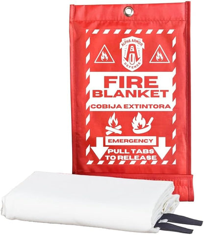 Fire Blanket: Home & Kitchen Fire Extinguisher, Emergency Fireproof Safety Blanket for Camping, Car, Office, 100% Fiberglass, Flame Retardant, Prepared Hero, Thermal, Kit (2 Pack)