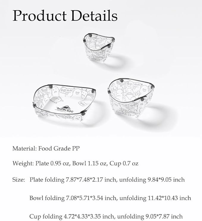 Portable Camping Tableware Set of 3 Pieces, Folding Plate, Bowl, Water Cup, Easy-Clean, Ultra-Light, Heat-Resistant,Collapsible, Food-Grade Material, for Outdoor Picnics