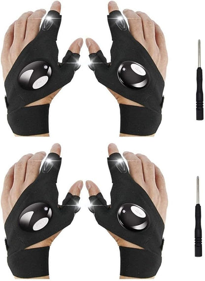 Flashlight Gloves, Fingerless LED Flashlight Gloves, Birthday Gifts for man, Hands Free Flashlights for Working in Darkness Places Fishing, Repair, Camping, Hiking, Running