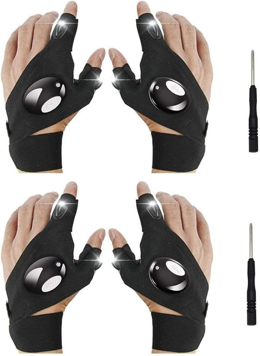 Flashlight Gloves, Fingerless LED Flashlight Gloves, Birthday Gifts for man, Hands Free Flashlights for Working in Darkness Places Fishing, Repair, Camping, Hiking, Running
