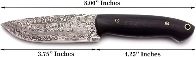 Handmade Damascus Steel Knife for Hunting, Survival,Camping,Bushcrafting and Fishing- Fixed Blade Dagger with Drop Point,Full Tang-Micarta Handle with Cowhide-Leather Sheath DCX 22 -280